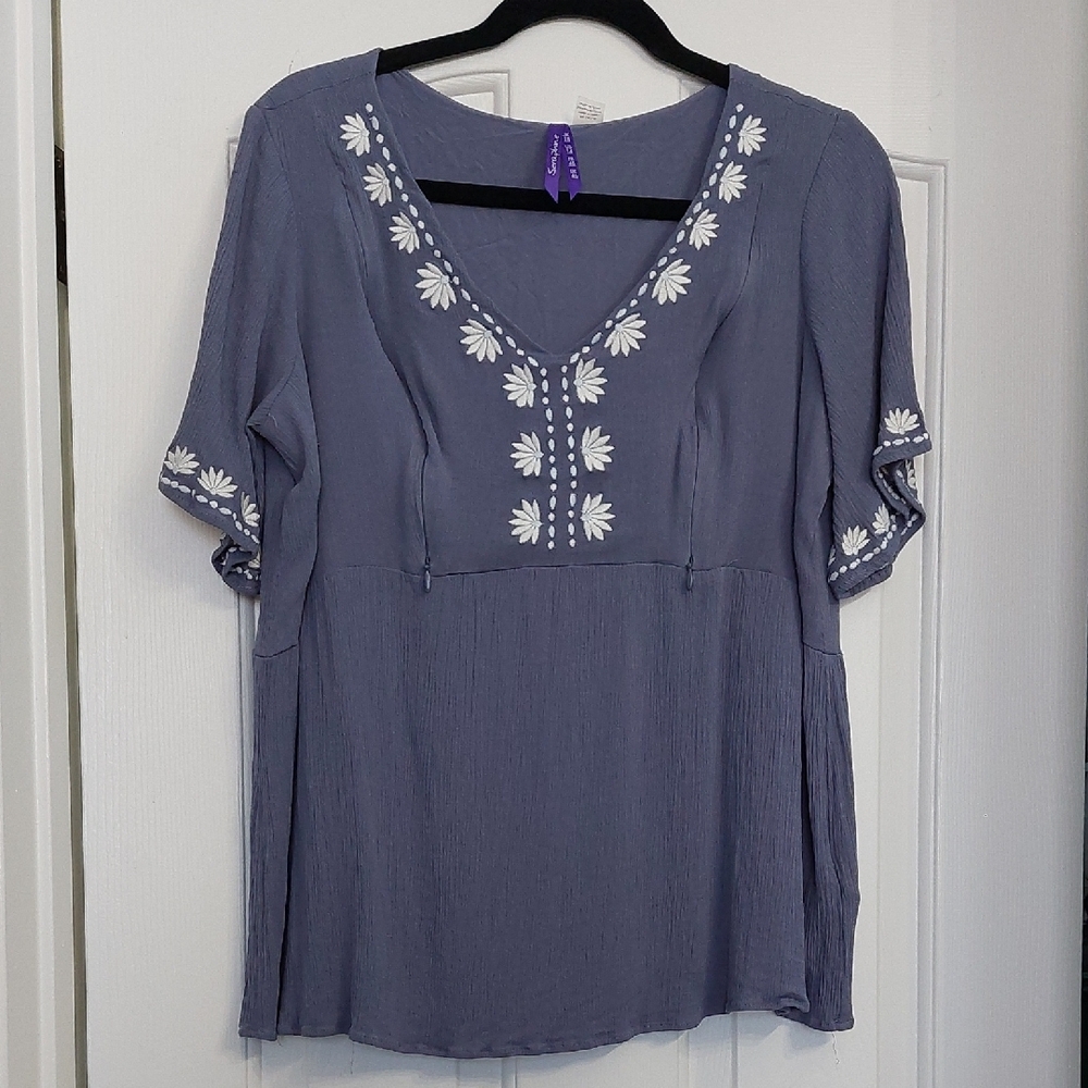Seraphine Blue Embroidered V-Neck Maternity & Nursing Top Size 14